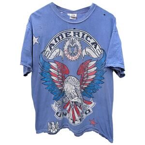 Vintage Distressed Eagle Freedom T Shirt Mens XL Blue Faded Patriotic Graphic T